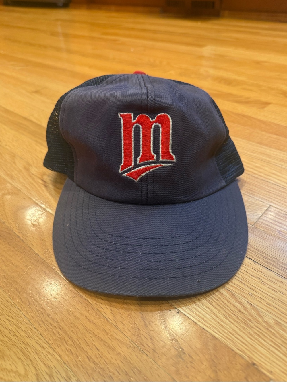 Minnesota Twins Vintage M Navy Trucker Hat with Red 'M' Embroidered Logo